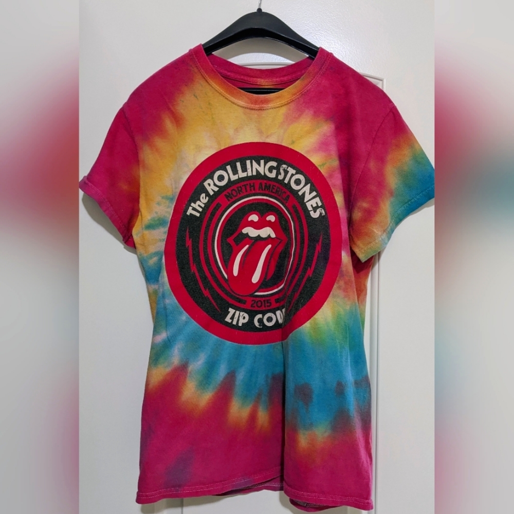 Rolling Stones 2015 Zip Code Tour Tshirt Rainbow Tie Dye Size Small Band Merch